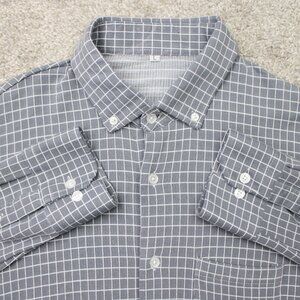 State & Liberty Shirt Mens Large Gray Checkered Poly Stretch Long Sleeve Button